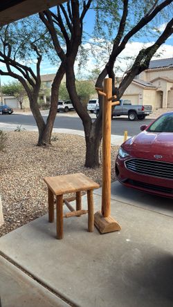 Rustic Solid Wood Coat Rack & Side Table Set