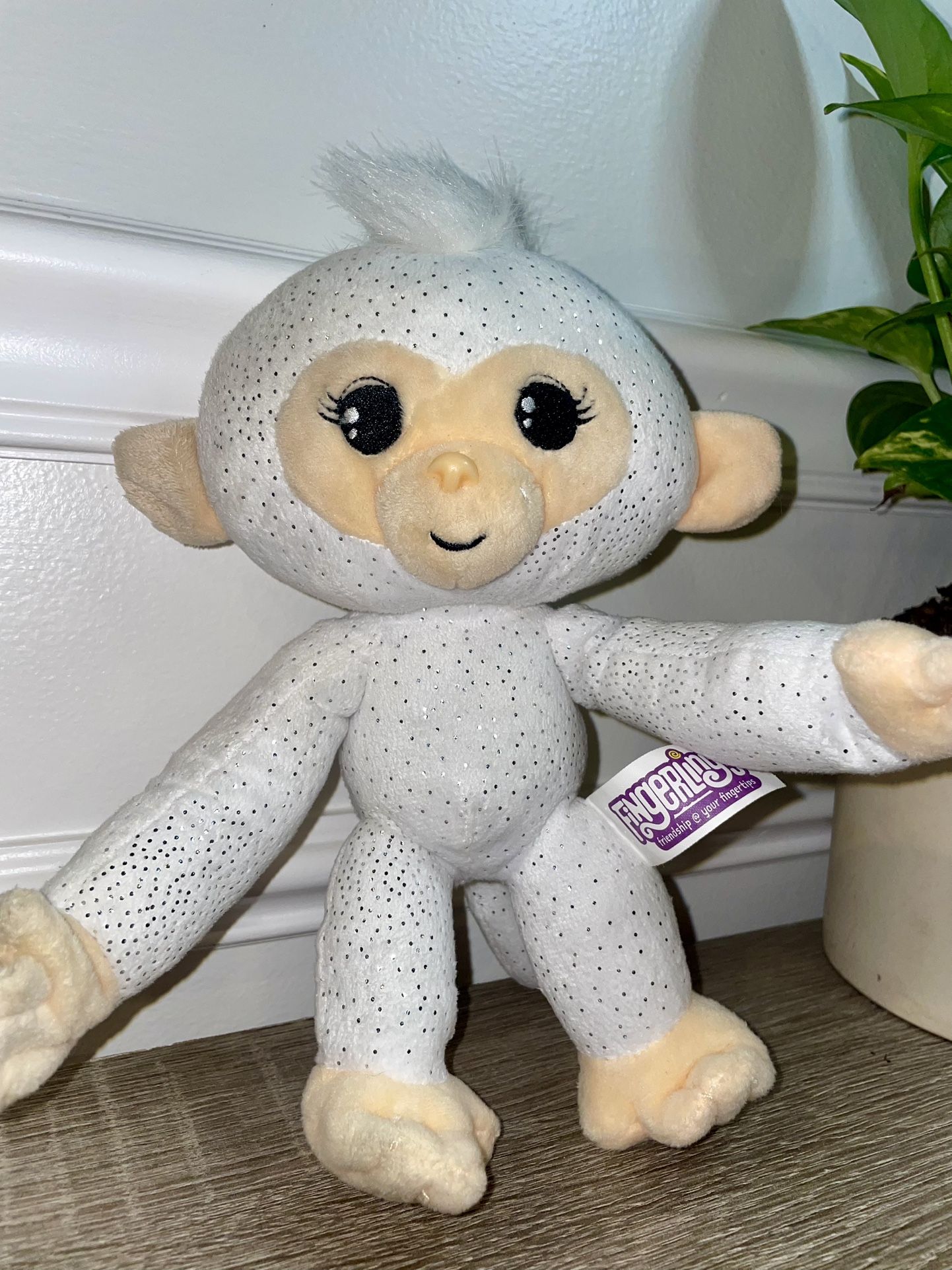 Fingerling Monkey Plush Shiny White & Silver Stuffed Animal -Makes Noises..(#15)
