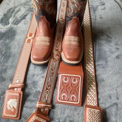 Leather Boots, Belt And Wallet