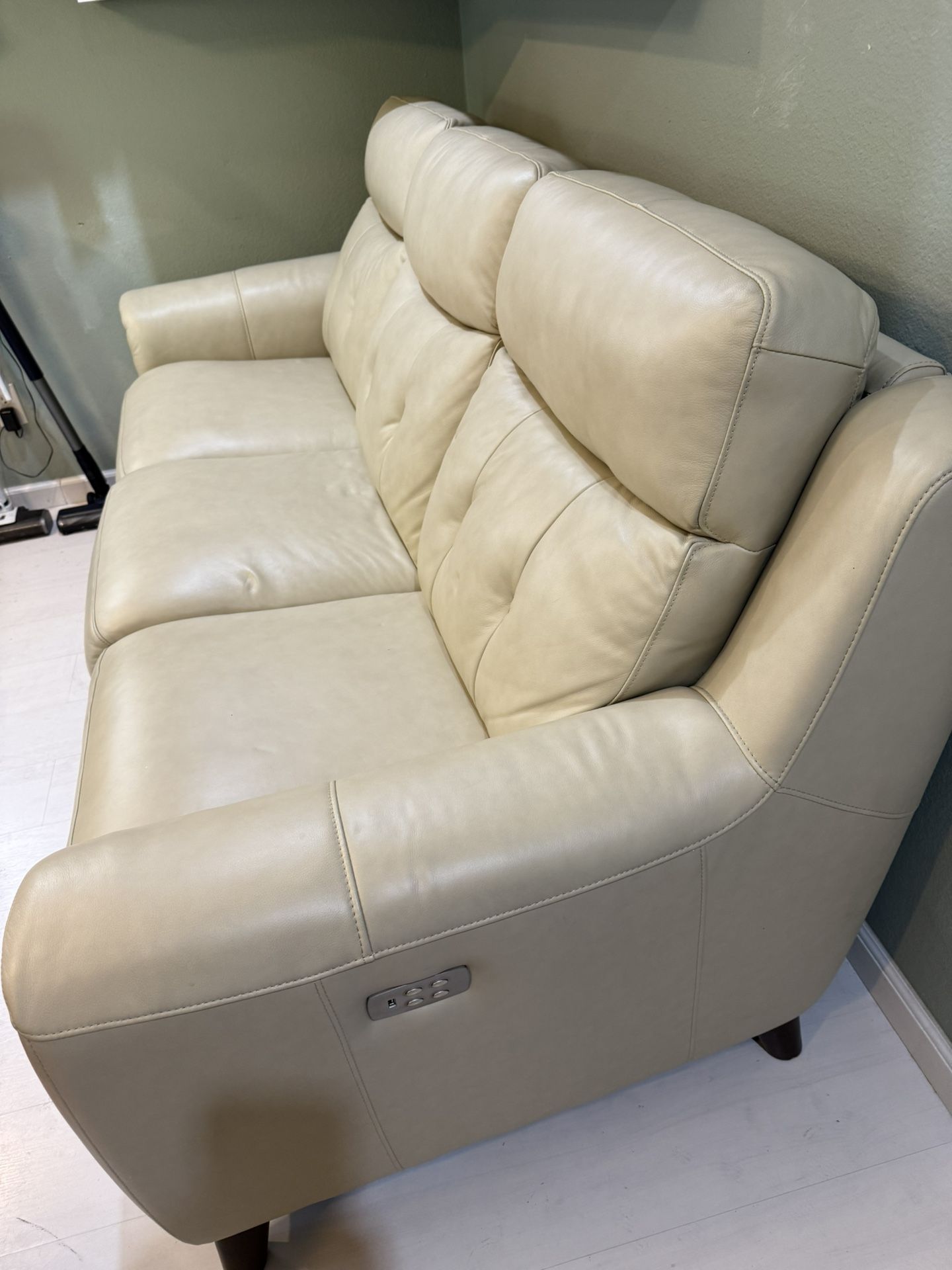 Moving Sale! - Barely Used Cream Leather Reclining Sofa & Love Seat