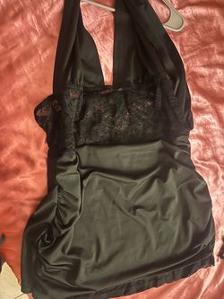 Black Halter Mini Dress with Lace Detail
