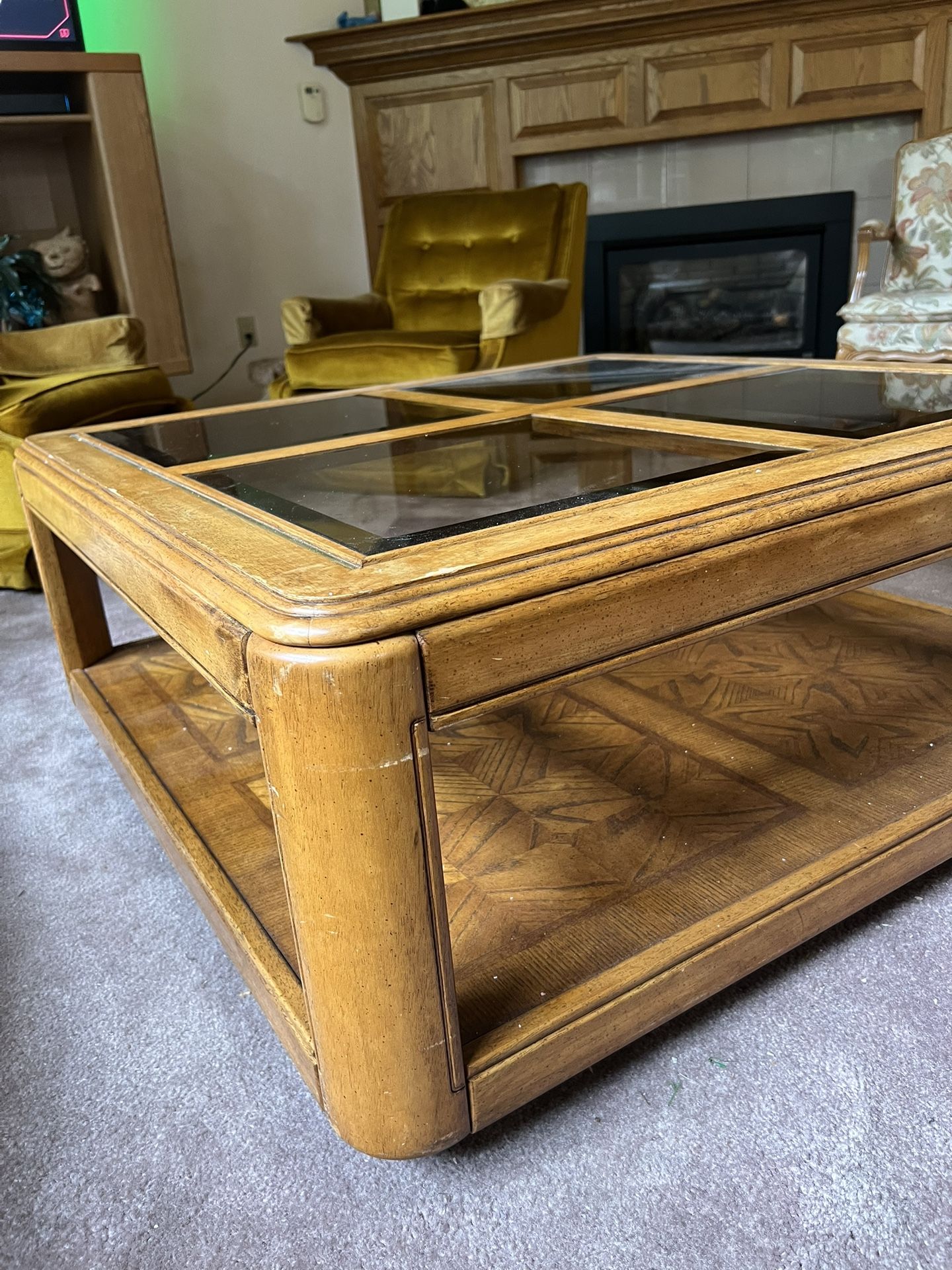 Solid Wood Coffee Table with Glass Center