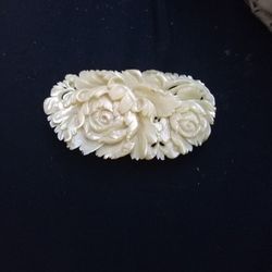 Carved Mother Of Pearl Brooch Vintage