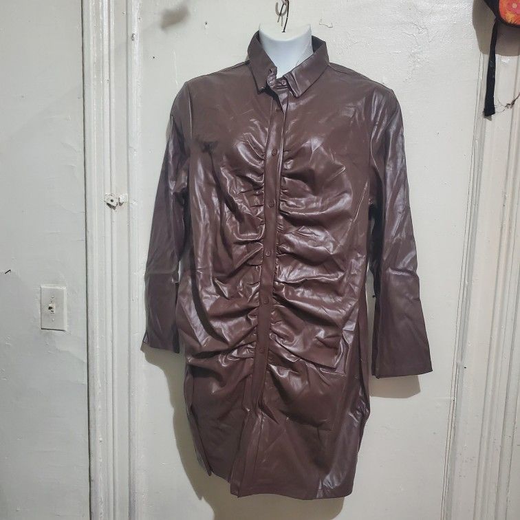 Women's Shiny Faux Leather Shirt Jacket Size 3x.