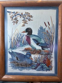 Framed Mallard Duck Needlepoint Wall Art