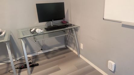 48"W Glass Computer Desk, Silver