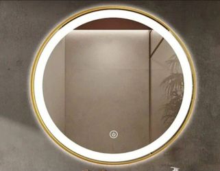 Ello & Allo 30 in. W x 30 in. H Round Aluminum Framed LED Light with 3-Color and Anti-Fog Wall Mount Bathroom Vanity Mirror in Gold