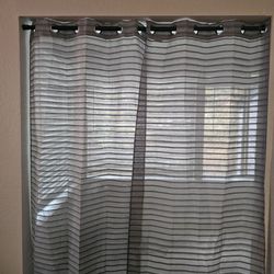 Gray Striped Sheer Grommet Curtain Panels