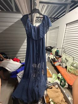Blue Maxi Dress with Ruffle Neckline