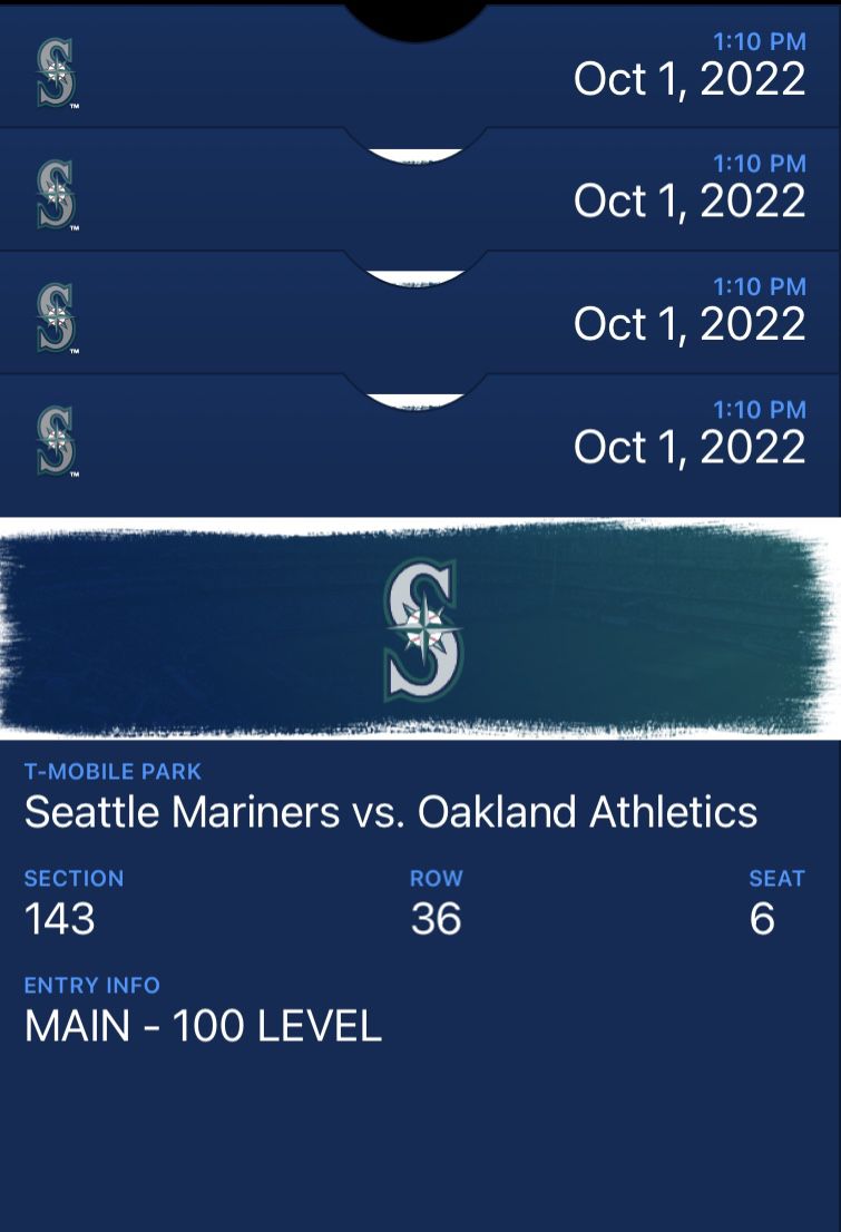 Mariners Vs Oakland - Sat Oct 1st
