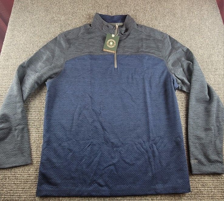 G.H. Bass Medium Heathered Blue Gray 1/4 Zip Stretch Wicking Sunblocking NWT