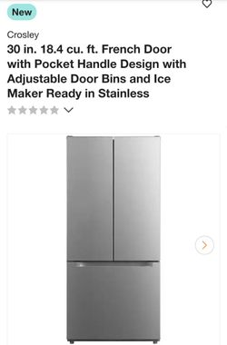 Crosley
30 in. 18.4 cu. ft. French Door with Pocket Handle Design with Adjustable Door Bins and Ice