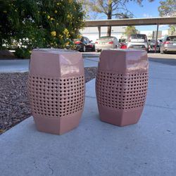 🌸 Pair of Frontgate Ceramic Patio Accent Stools – Dusty Rose 🌸