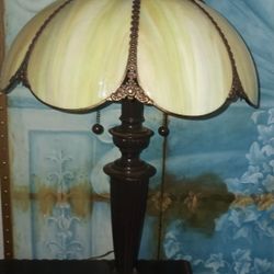 Jadeite Lamp Shade On Tall Metal 2 Light Lamp with Pulls
