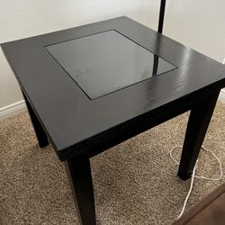 Black Wood End Tables With Black Glass Inserts