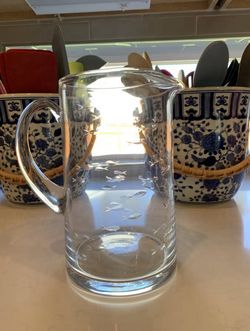 Williams Sonoma Clear Glass Pitcher with Fish Etchings