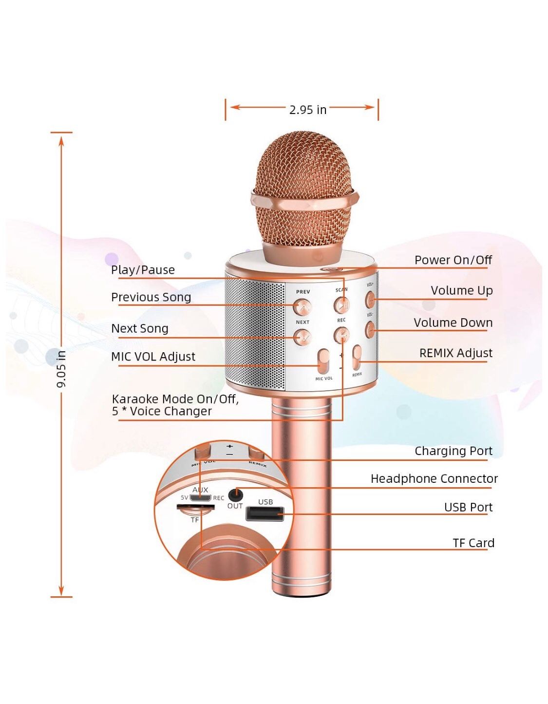 TRONICMASTER Wireless Karaoke Microphone Bluetooth, 3 in 1 Wireless Portable Handheld Mic Karaoke Machine for Christmas Home Birthday Party, Voice Di