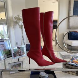 ❤️‍🔥 RED BOOTS  REAL LEATHER - STILETTO BOOTS – SIZE 8.5