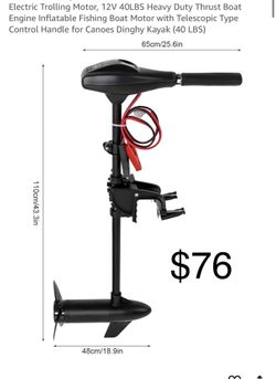 Electric Trolling Motor, 12V 40LBS Heavy Duty Thrust Boat Engine Inflatable Fishing Boat Motor with Telescopic Type Control Handle for Canoes Dinghy K