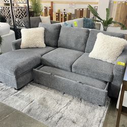 Coddle Aria Fabric Sleeper Sofa with Reversible Chaise and Storage, Gray