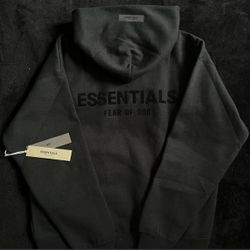 🔥 FEAR OF GOD ESSENTIALS HOODIE – BLACK (STRETCH LIMO) – SIZE L (NEW)
