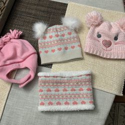 12-24  Months Baby Girl Hats/neck Warmer Lot