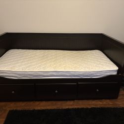 Dark brown twin trundle bed with Mattress