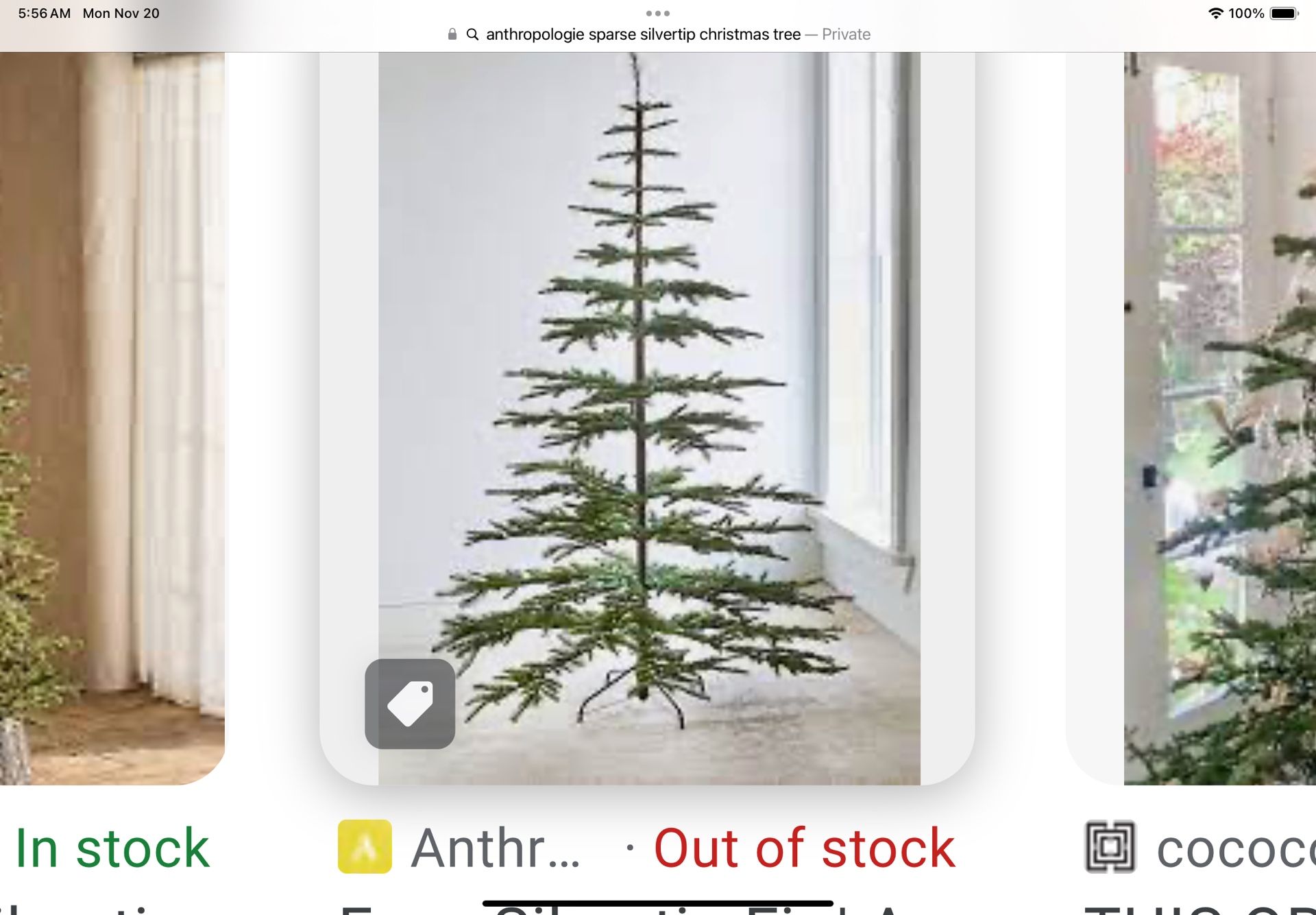 Anthropologie Silver Tip Christmas Tree