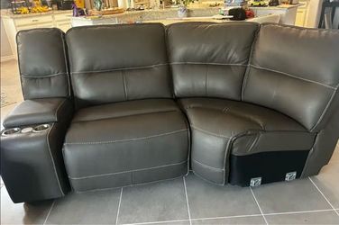 Gray Leather Sectional Recliner Sofa 3 piece only