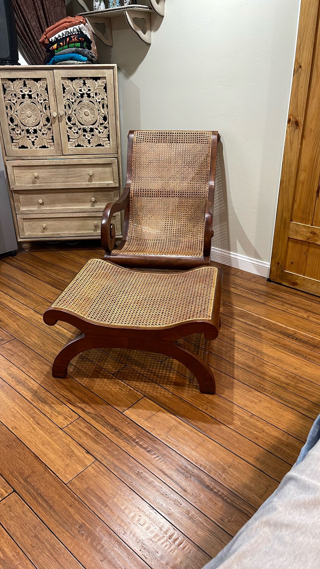 Cane Chair with Footstool