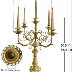 Metal Candelabra - 5 Arms Candle Holders - Candlestick Holders for 1/2-1 inch Taper Candles, 17Inch Tall (Gold)