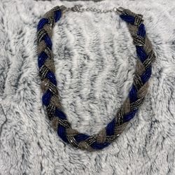 Braided Navy Blue Multicolored Beaded Necklace 