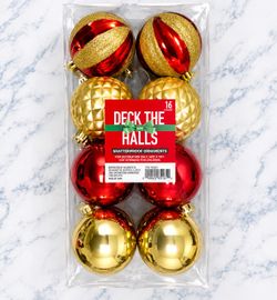 Deck the Halls Shatterproof Christmas Ornaments 16-Count