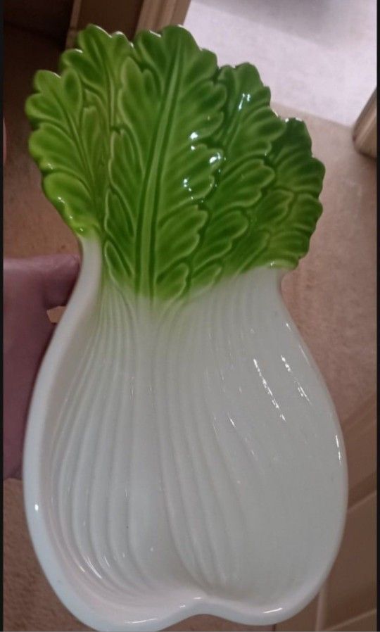 Vintage Interpur Japan Pottery Bockchoy Shaped Porcelain Serving Dish Bowl 10"