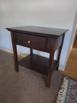 Dark Wood Nightstand with Drawer and Shelf