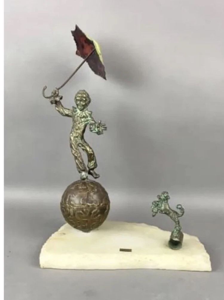 VTG Brian Bijan Studio on Top of the World Bronze Alabaster Sculpture MCM Clown