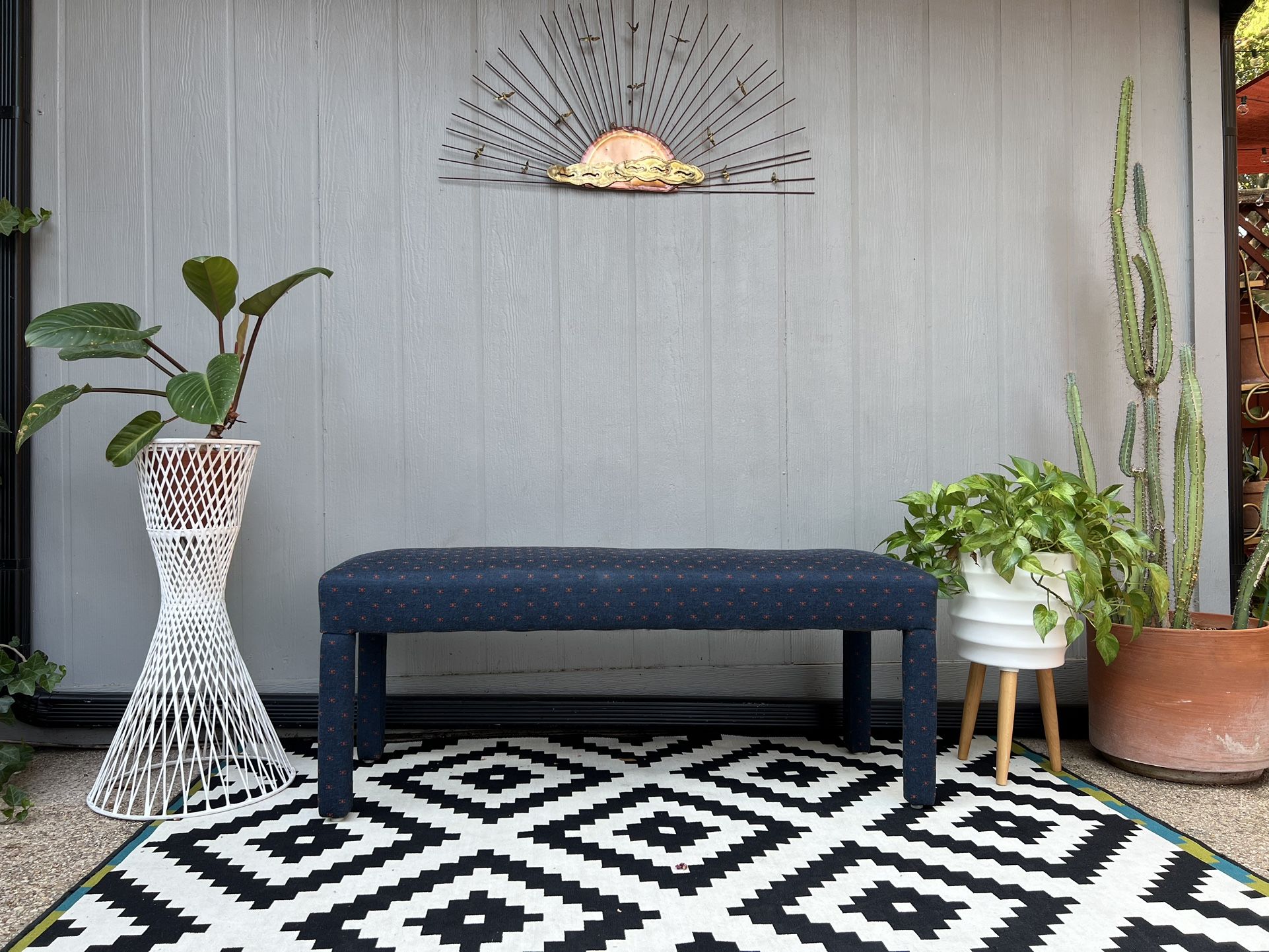 Vintage post modern upholstery bench .