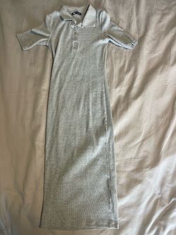 Zara Ribbed Polo Maxi Dress in Heather Gray