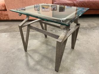 Abstract Modern End Table with Glass Top and Metal Frame