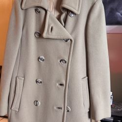 Wool Blend Double Breasted Peacoat in Tan 1970s