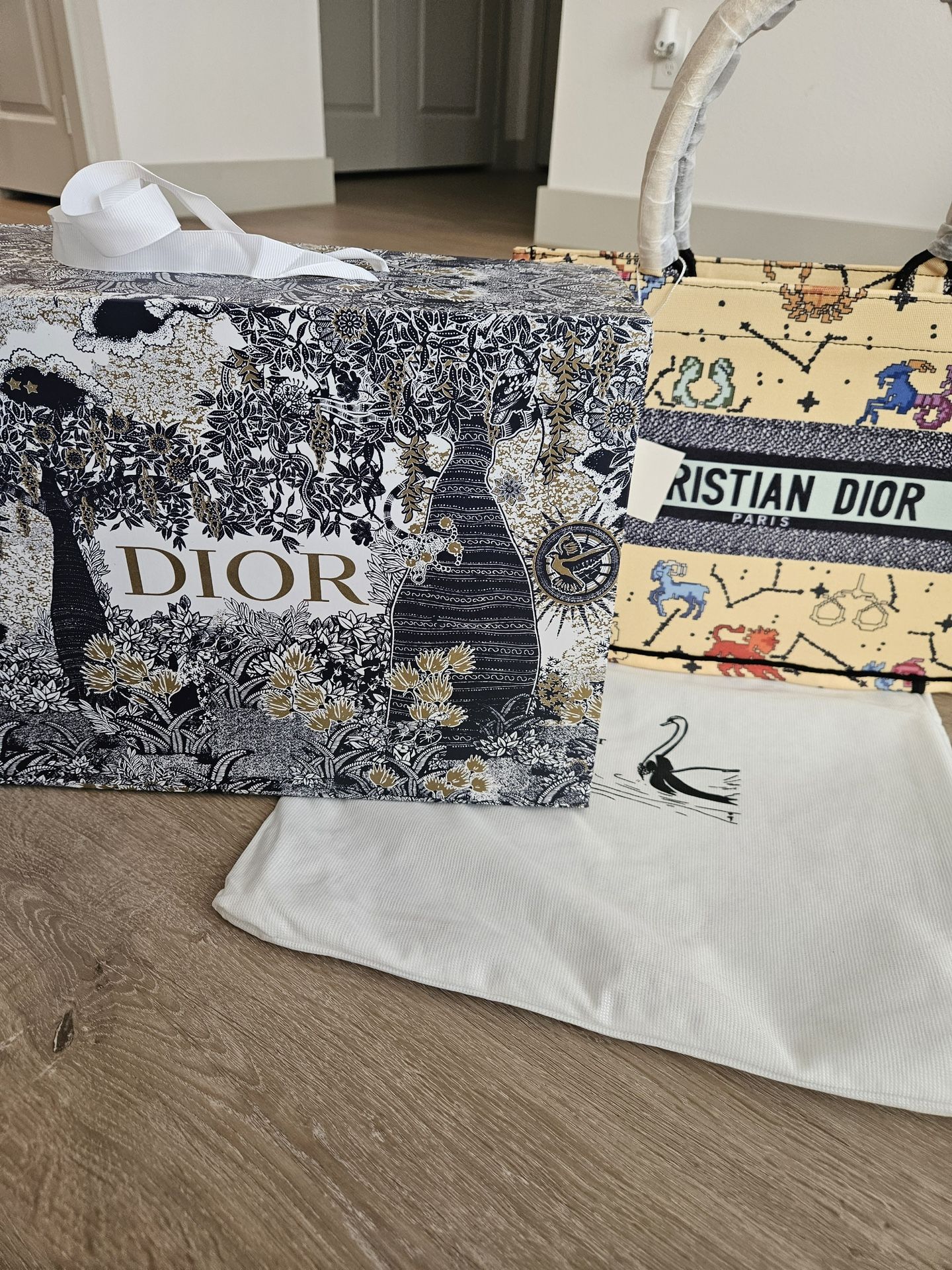 Yellow Christian Dior Canvas Embroidered Tote 