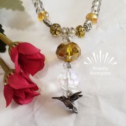 Sterling Silver 925 necklace with crystal and hummingbird pendant for women.