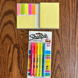 Sharpie Highlighters, Five Chisel Tips/SmearGuard And Post It Notes  And Flag Pack