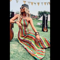 Cute, colorful, striped print dress