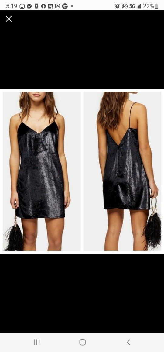 Top Shop Glitter Velvet Mini Slip Dress Black 