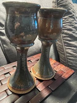 a beautiful pair of handcrafted studio art pottery wine π· π· goblets or chalices