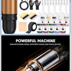 🔥Brand new🔥 Tattoo Gun Kit Wireless Tattoo Machine Pen Kit with 2Pcs 1600mAh Replaceable battery and 20 pcs Tattoo Cartridge Needles, 10 Ink Colors 