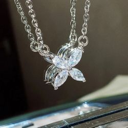 NEW Adorable Silver Plated Necklace Pendant Women Marquise Cubic Zircon Jewelry