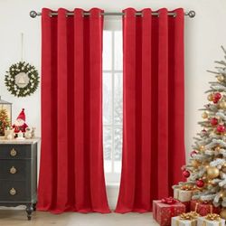 Red Velvet Blackout Curtains 90 Inches Length for Living Room, Thermal Insulated Drapes with Grommet Privacy Room Darkening for Bedroom, 2 Panels, 52 