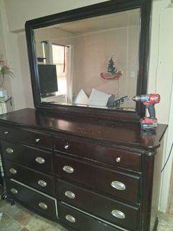 Dark Wood Dresser with Mirror